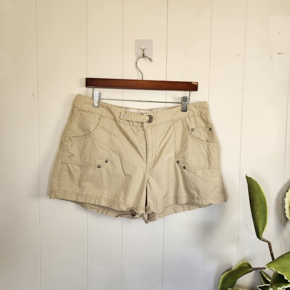 Columbia Beige Mid Rise Hiking Shorts Activewear Summer Travel Cotton Plus 14